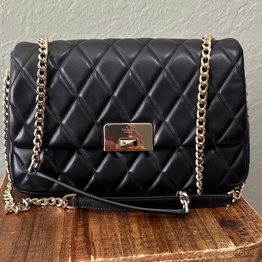 Kate Spade KH228 Carey Medium Quilted Flap Shoulder Bag Crossbody Black